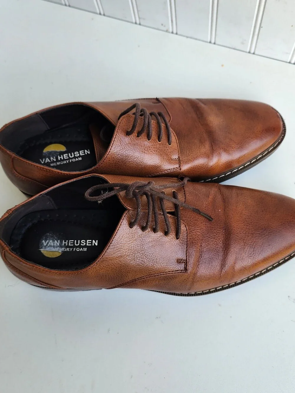 Van Heusen Men's Memory Foam Geraldo Cognac Tan Oxford Dress Shoes Size 8 M